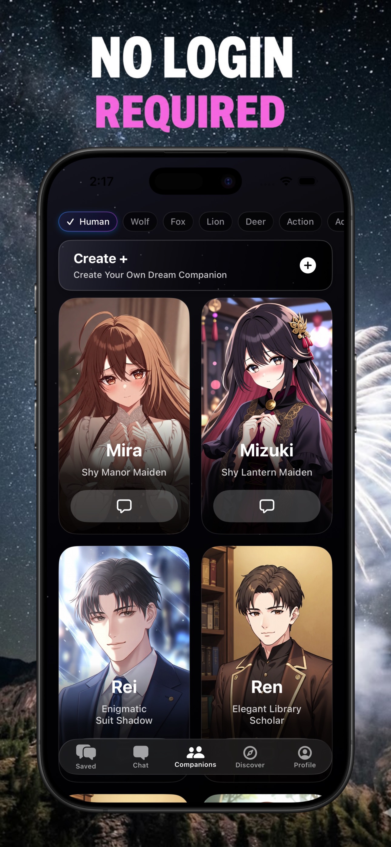 Roleplay AI Chat main interface showing character selection